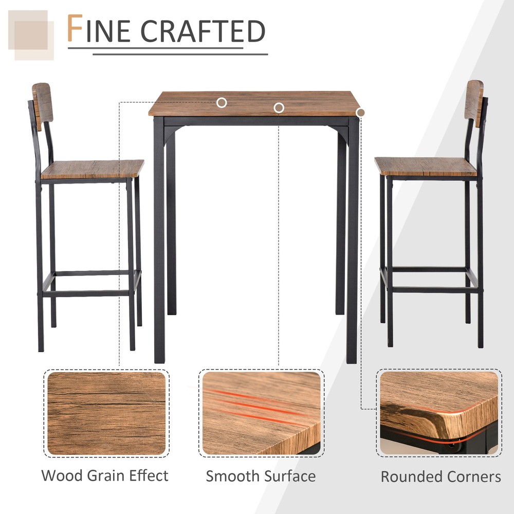 3 Piece Bar Table Set, Industrial Counter Height Dining Table Set, Bar Table &