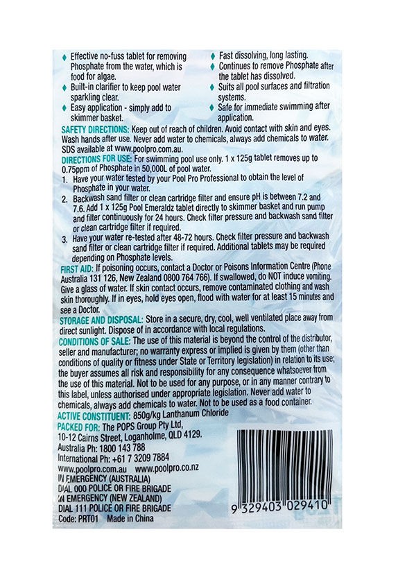 Pool Emeraldz 125g Phosphate Remover Tablet With Clarifier