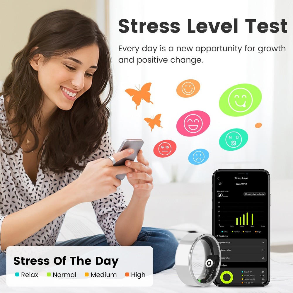 Smart Ring Fitness and Sleep Tracker w/ Charging Case for iOS & Android