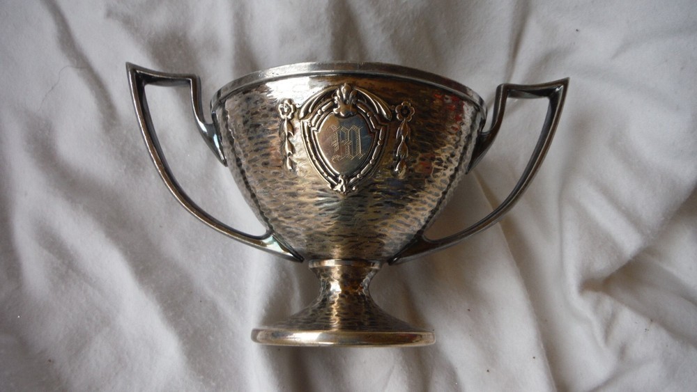 MCM Sheffield Creamer & Sugar Hammered Silverplate w/ Shield "M" Monogram - EUC
