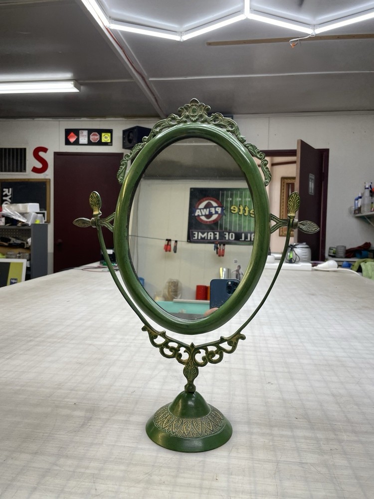 Vintage Brass Tilting Vanity Table Standing Mirror Frame