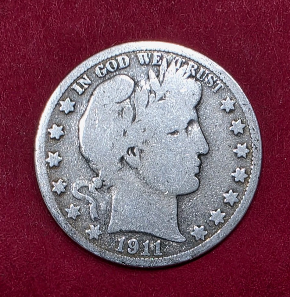 1911-S S/S Barber Half Dollar Rpm, Die Gouges On Reverse, G-06 Condition.