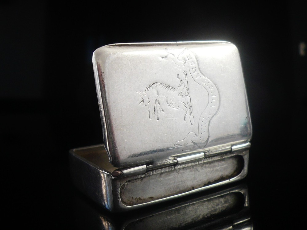 Sterling Silver Vesta Box Case, Changeable Striker, CRESTED, Antique 1892