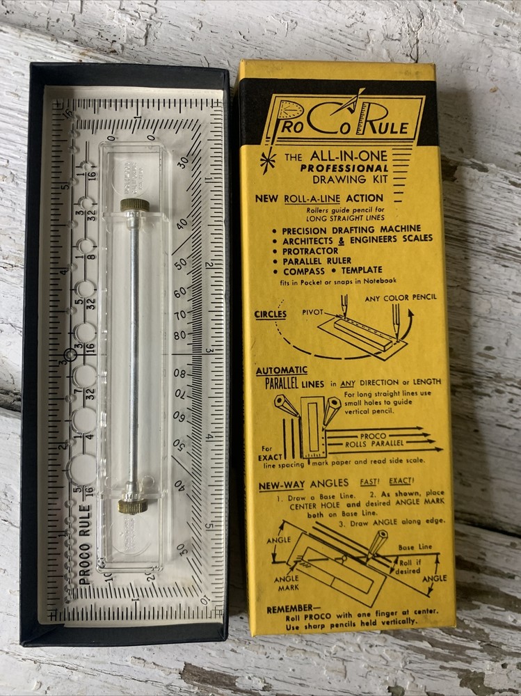 VTG Pro Co Rule Ruler Multi-Function Roller Professional Drawing Tool Kit~ NOS