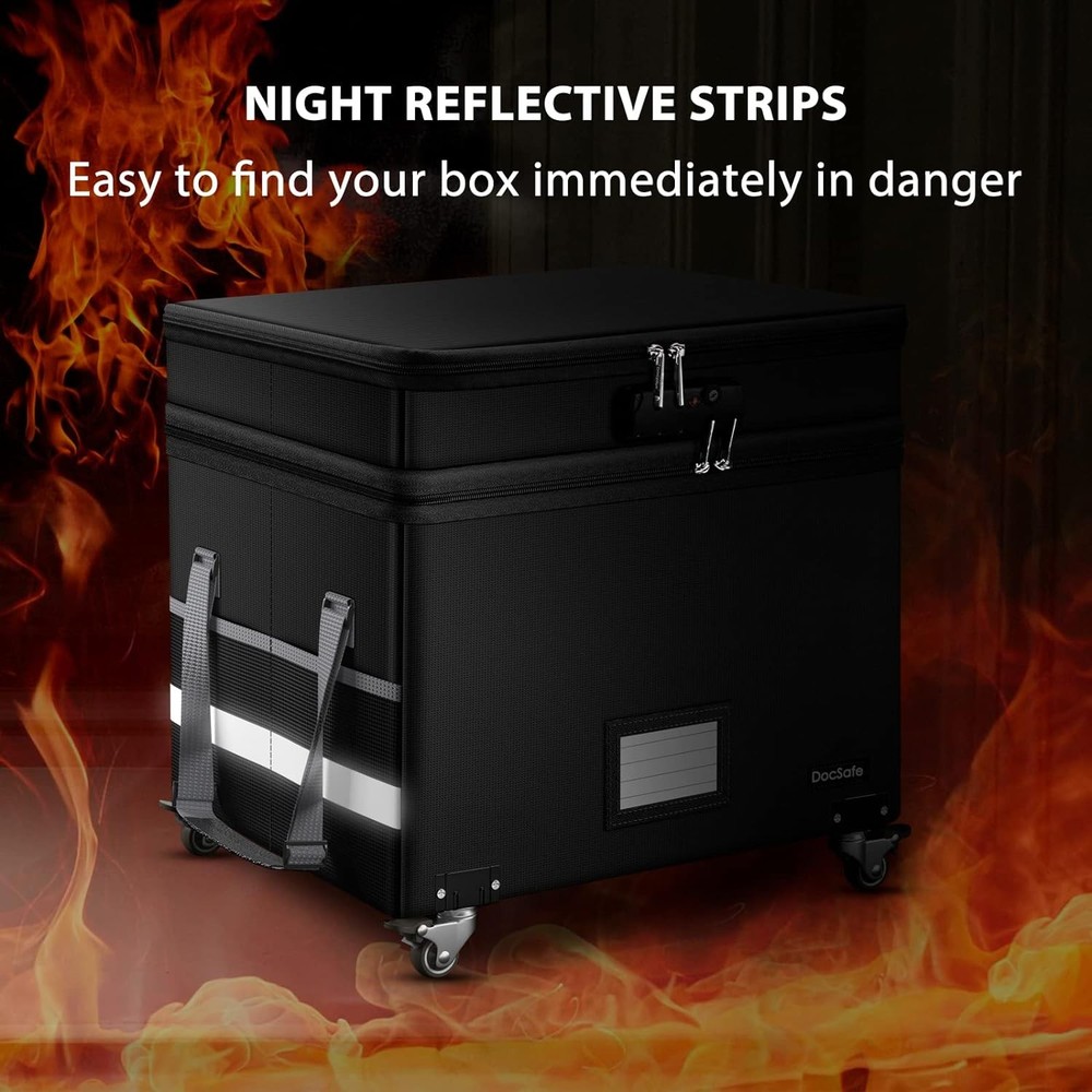 Fireproof Document Box with Lock - Portable 2 Layer File Safe for Home & Office