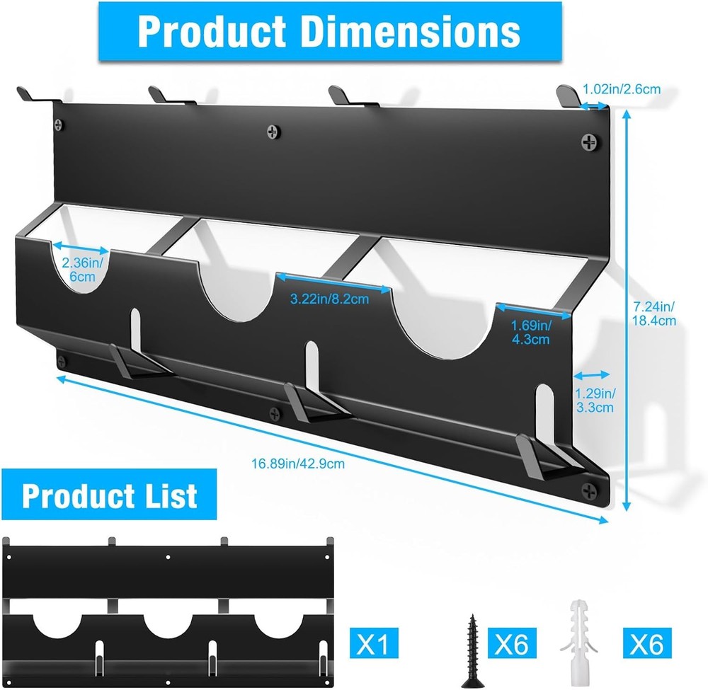 Angle Grinder Holder, Stand with Discs Hook Rack & Cord Black