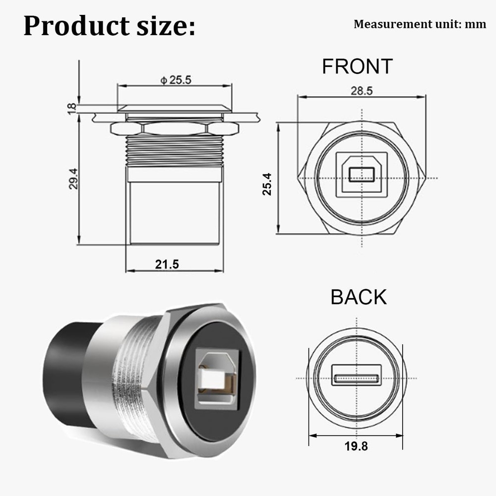 PENGLIN 2PCS USB B to A Panel Mount Connector, 2PCS(USB-B A), silver