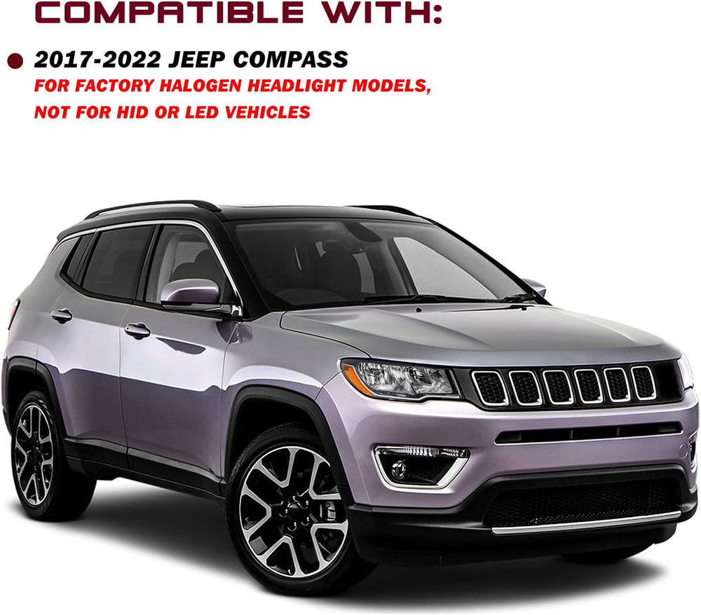 Halogen Headlight Assembly Replacement for 2017 2018 2019 2020 2021 Jeep Compass