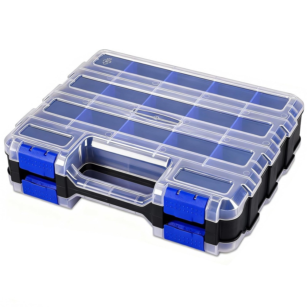 Small Parts Storage Case Tools Box Organizer Double Side 34 Compartments Hard...