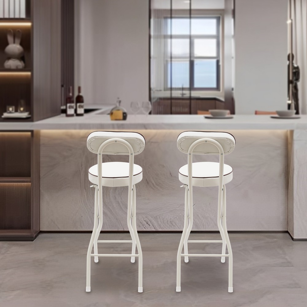 2PCS Bar Stool Portable Folding Stool Padded Folding High Chairs White Modern