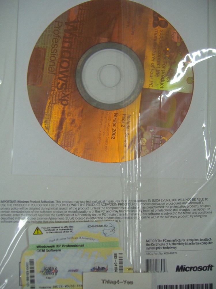 MICROSOFT WINDOWS XP PROFESSIONAL w/SP2 FULL OPERATING SYSTEM MS WIN PRO=SEALED=