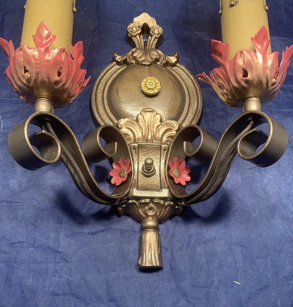 Pair Quality antique polychrome finish Sconces Nice! Rewired 9C