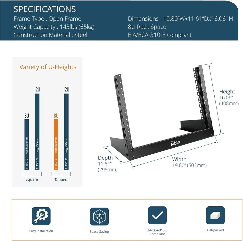 2 Post 8U Desktop Sever Rack Small Open Frame Rack for 19 inch AV/Data/Audio/...