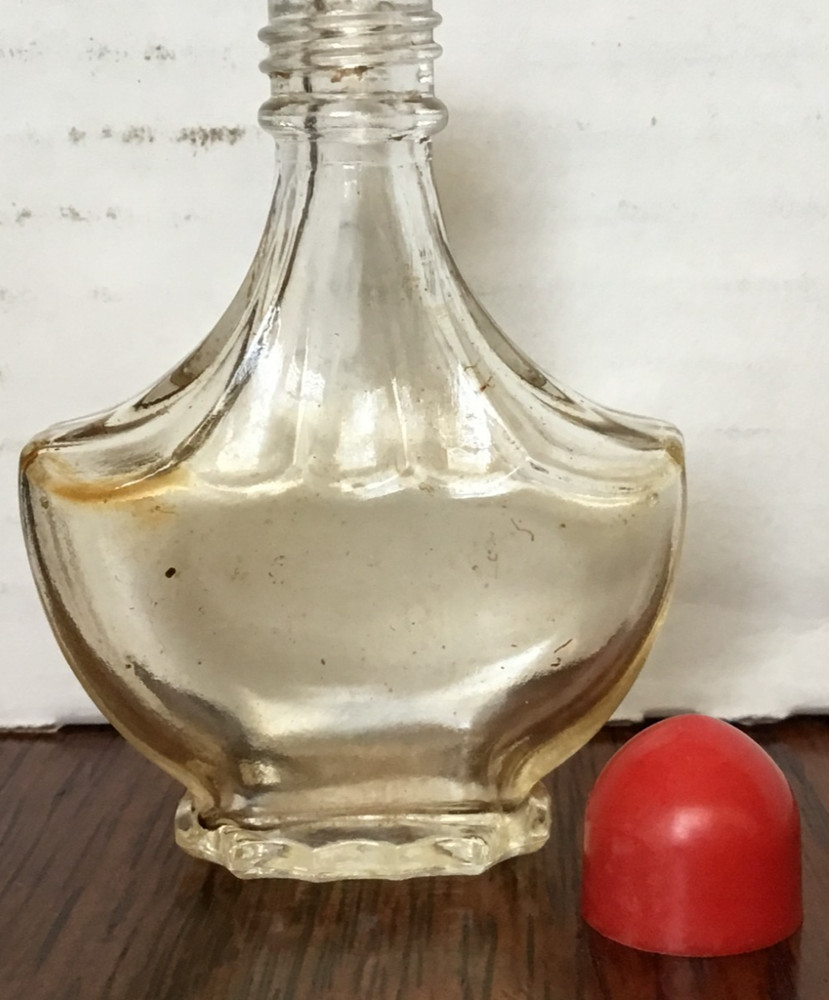Clear Empty Perfume Bottle w/Red Screw on Lid 4 Embossed Bottom