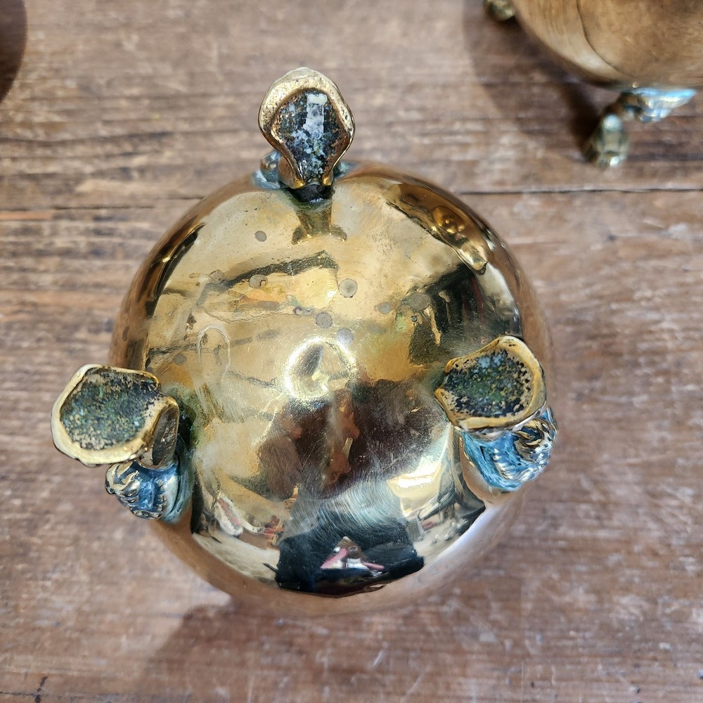 Antique Solid Brass Three Small/Medium Cache Pots on Styalised Liohead/Paw Feet