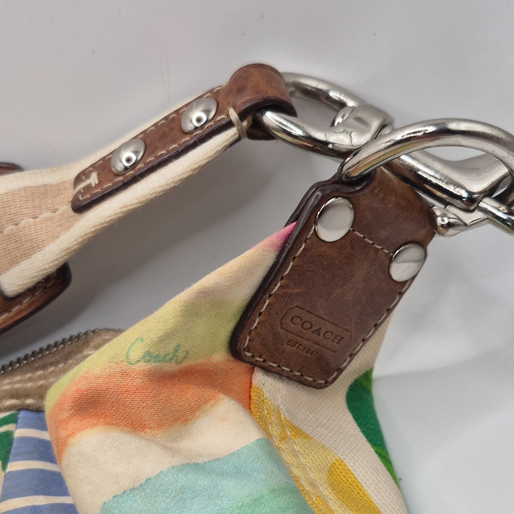 Coach Patchwork Multicolor Shoulder Bag Silver Hardware Inner Pockets Charm