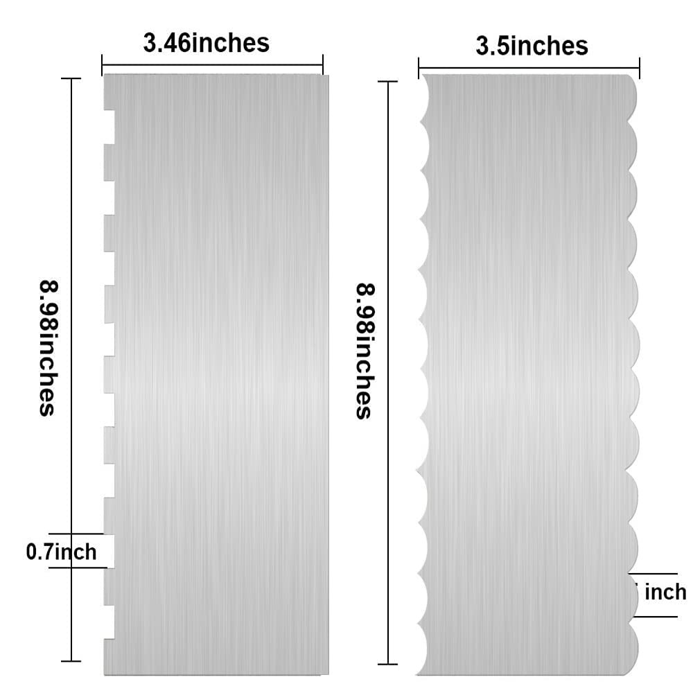 2 Pc Stainless Steel Cake Scraper Cake Decorating Tools Edge Side Jagged Wave...