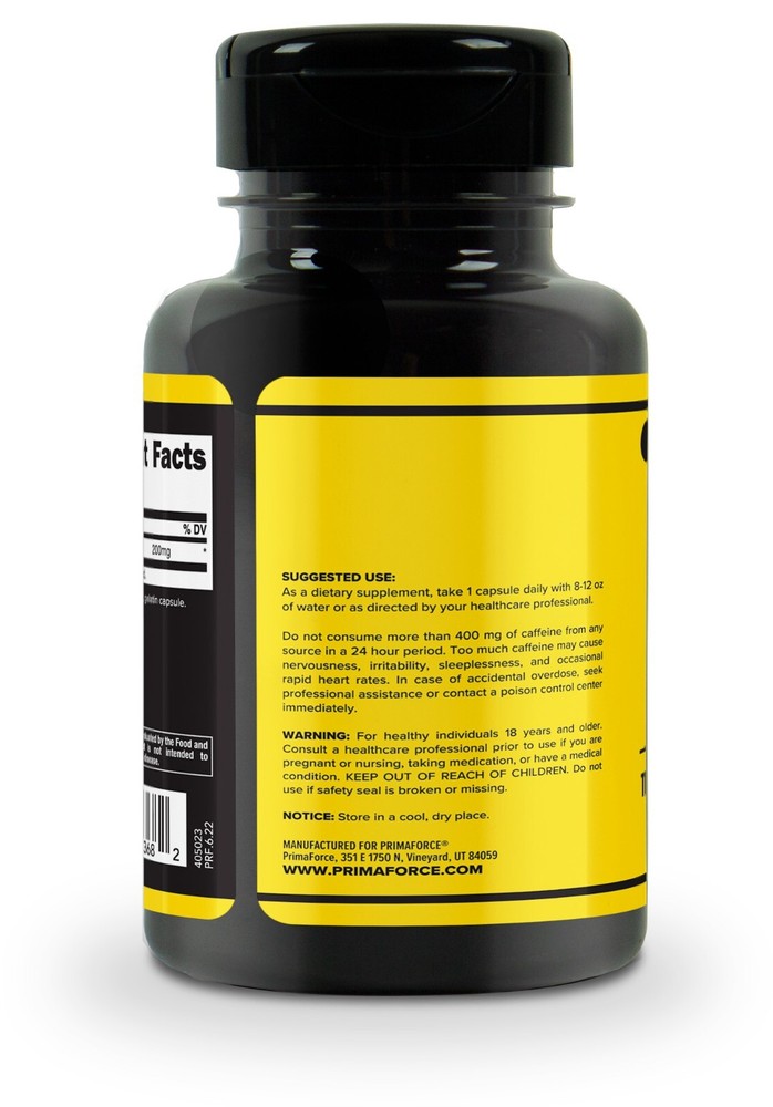 PrimaForce Caffeine Pills 200mg, 180 Capsules