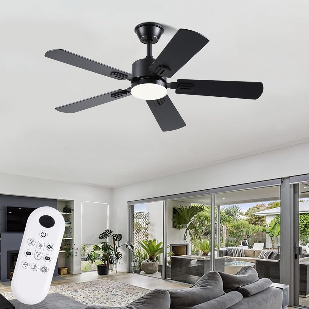 42" Modern Ceiling Fan with Lights, Remote Control, 6 Speeds, Black