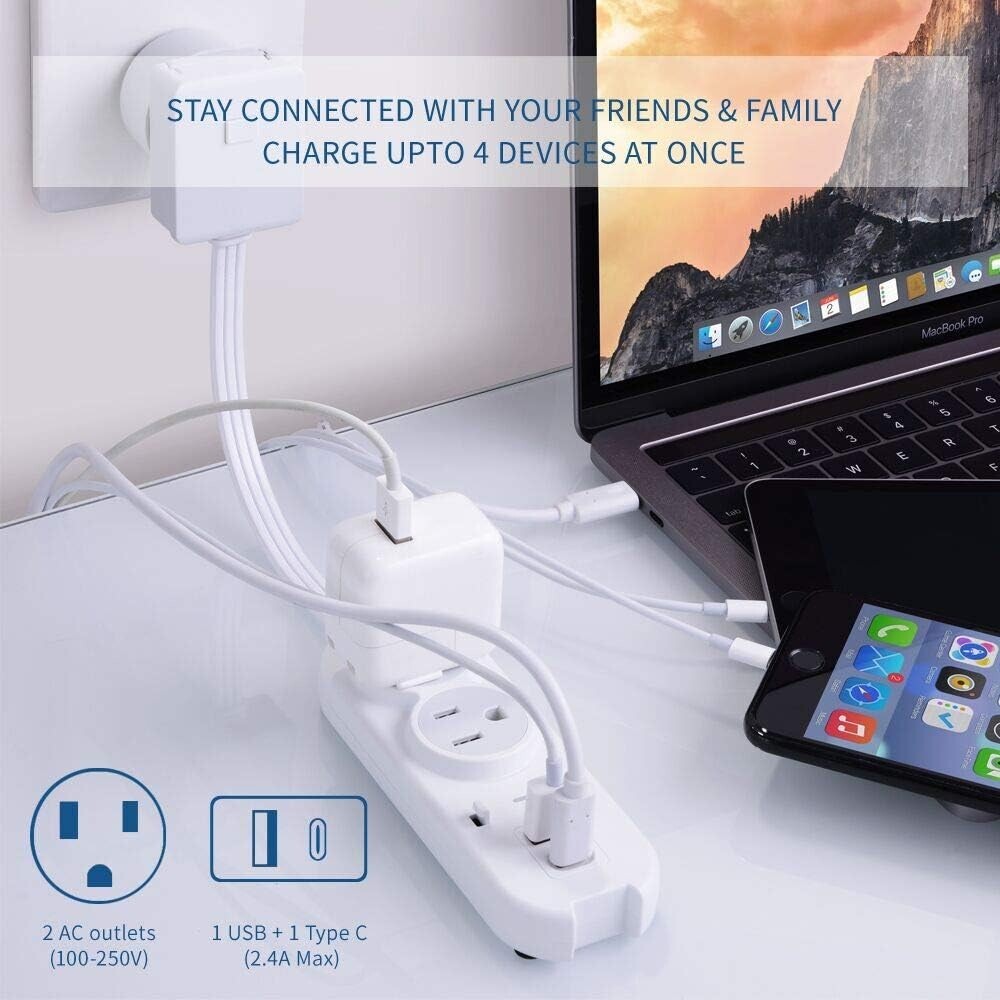 Ceptics Travel Power Strip - Small & Compact Surge Protector
