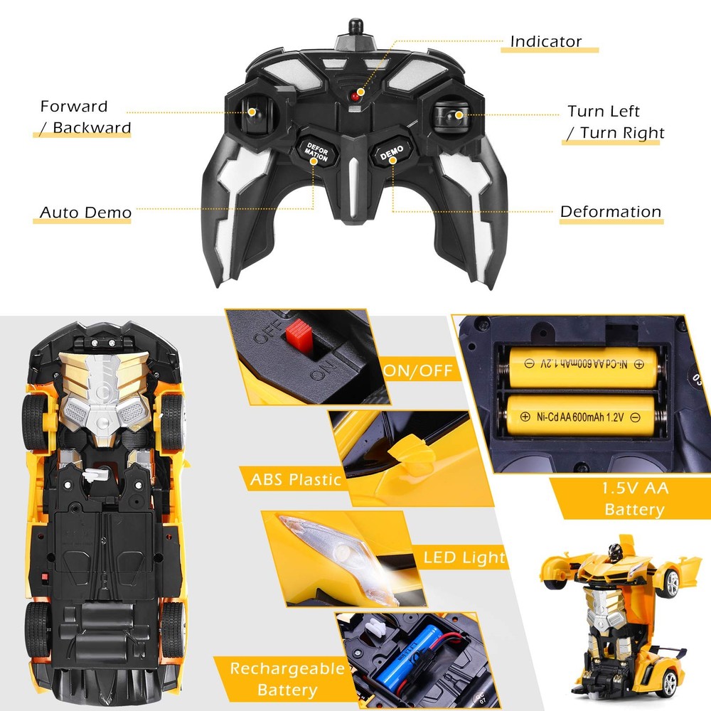 Dolanus Remote Control Car - Transform Transforming Robot RC Car, Yellow