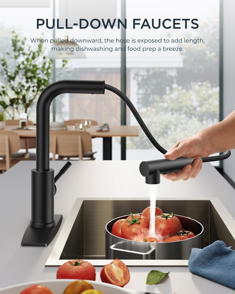 Black Kitchen Faucet with Pull Down Sprayer, Stainless Steel Single Handle Pu...