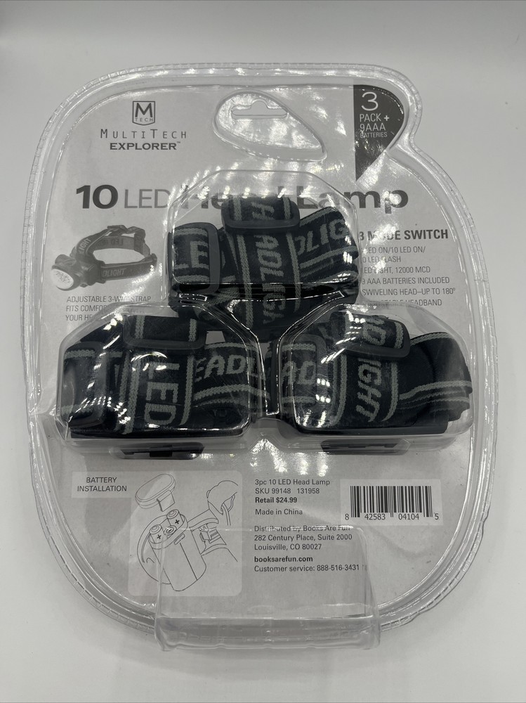 Three Pack 10 LED Head Lamp, Brand NEW Multi Function 3 Mode Switch