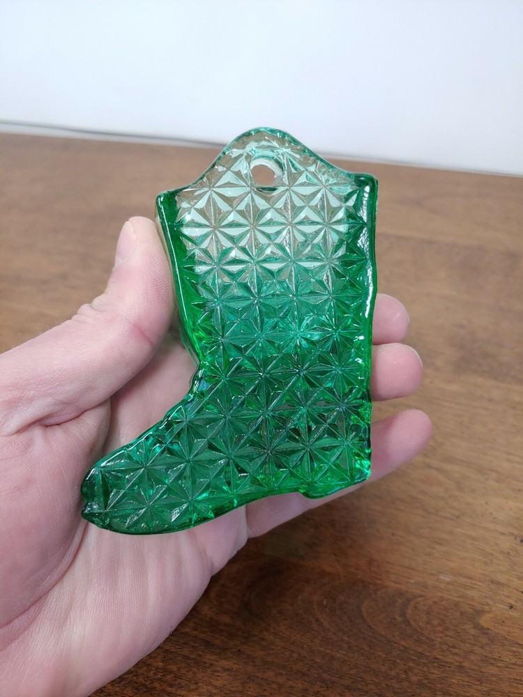 BEAUTIFUL GREEN GLASS BOOT MATCHSAFE STRIKER WALL PLAQUE