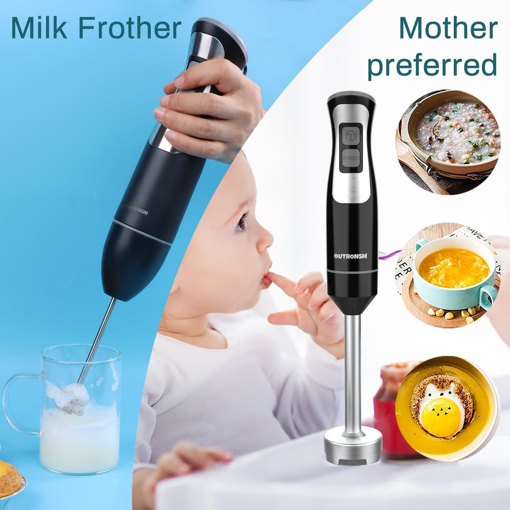 Immersion Blender Handheld, OUTRONSM Hand with 15.5 inches, Black