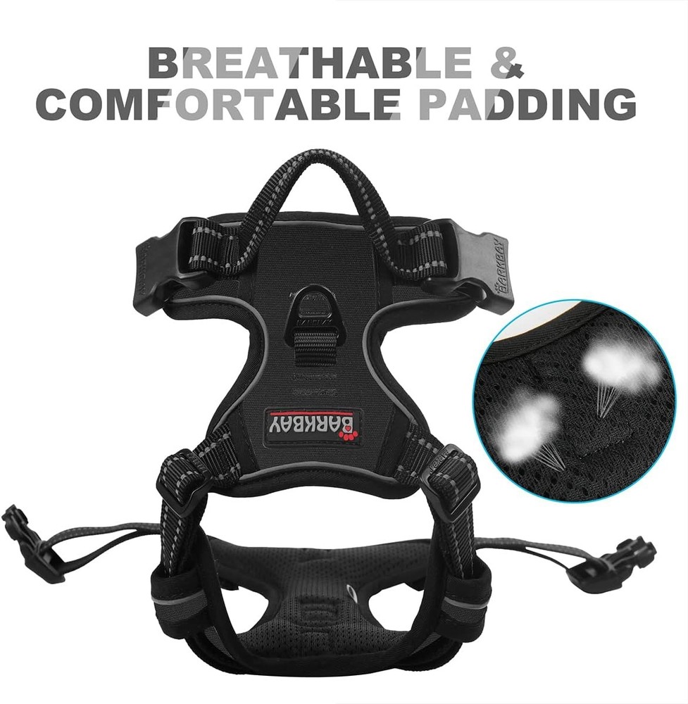 No Pull Large Dog Harness Heavy Duty, Reflective, Easy Control Handle Black L
