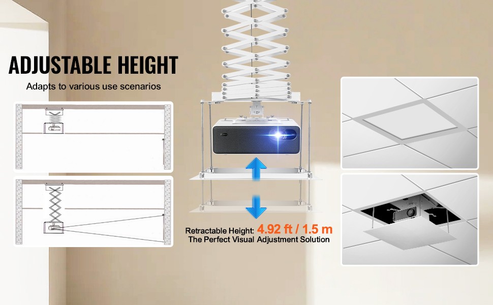 Motorized Projector Lift Hidden Projector Ceiling Mount w/ Remote &Wired Control