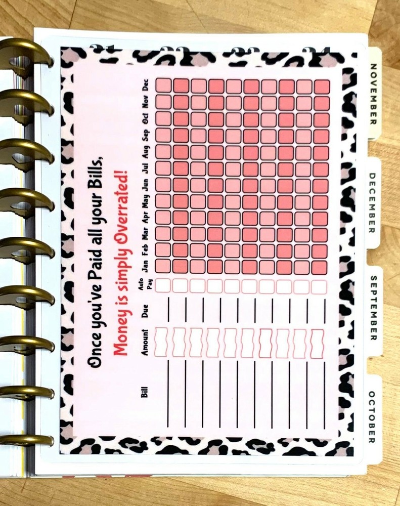 Yearly Bills to Pay Dashboard Insert for use with Classic HAPPY Planner~