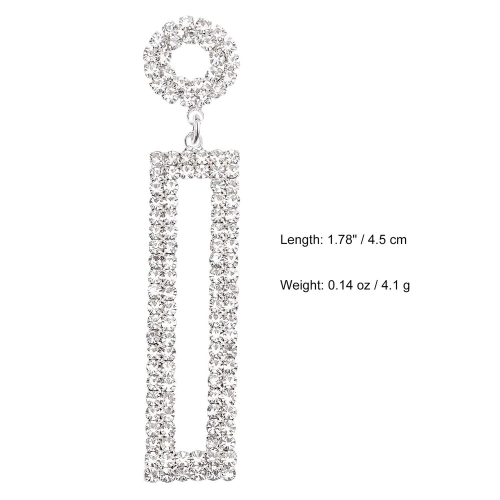 Rhinestone Long Drop Earrings Statement Rectangle Dangle with Circle Studs Fa...