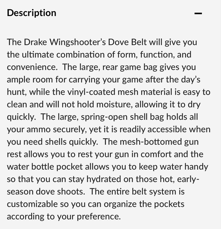 Dove Hunting Belt