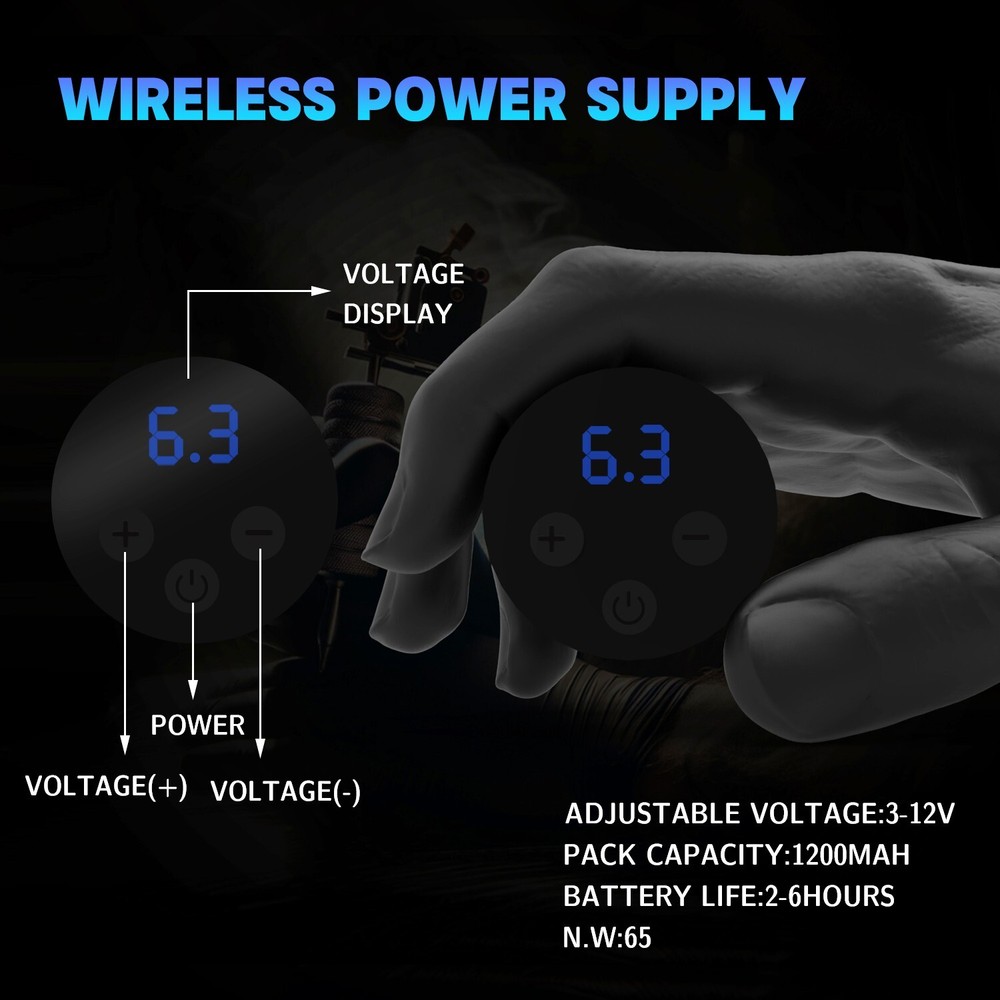 Coreless Motor Tattoo Gun Machine Beginner Complete Kit Wireless Power 1200mAh