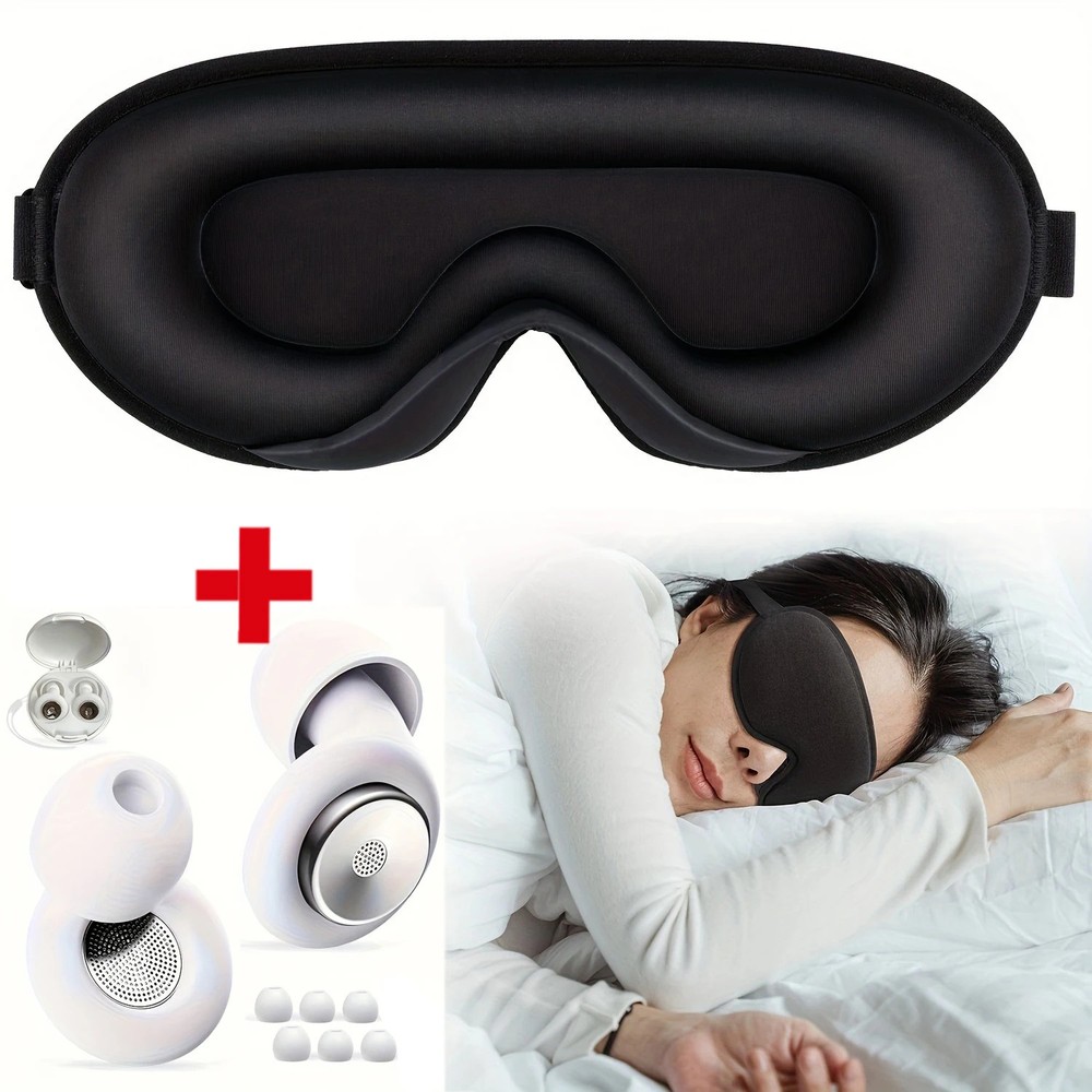 3D Sleep Mask With Noise Ear plug, Adjustable Strap, Light Blocking Night Eye Ma