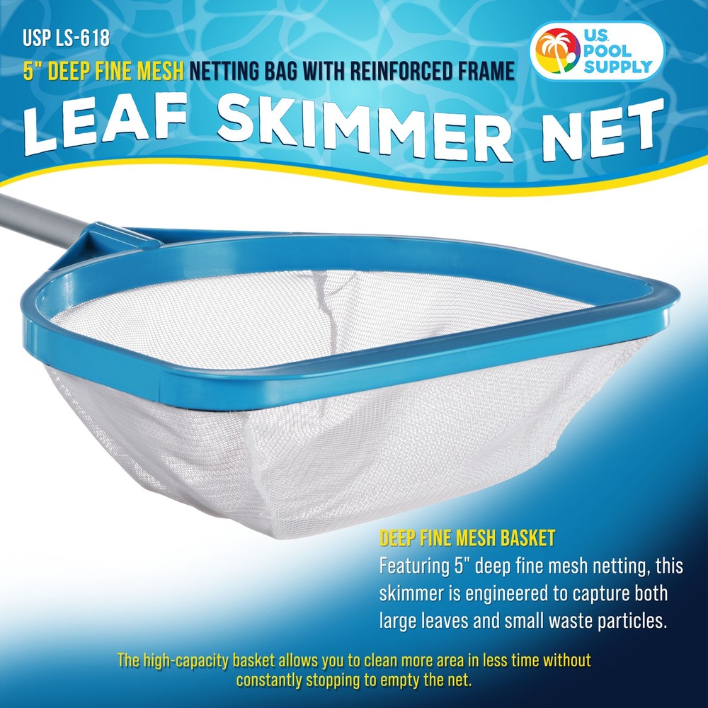 30" Handheld Fine Mesh Pool Skimmer Net - 17" Handle, Deep Leaf Netting