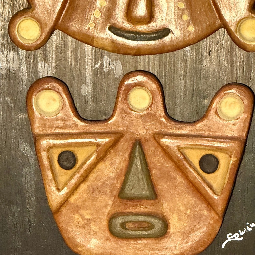 Peruvian Seminario Ceramicas Mask Wall Art Framed Cusco Peru Signed Ceramic