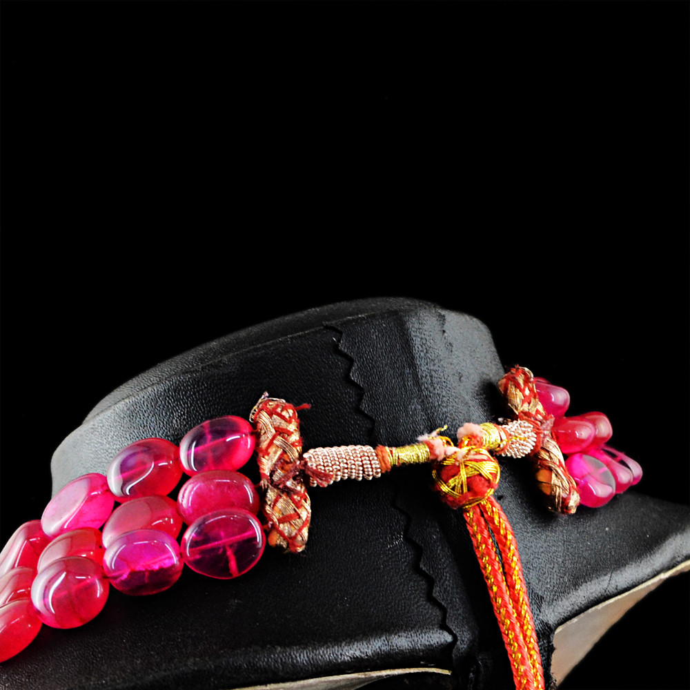 815.50 Cts Earth Mined ENHANCED Ruby Oval Shape Beads Handmade Necklace (DG)