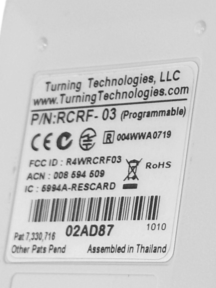 Turning Technologies Response Card RF LCD RCRF-03 Programmable Clicker