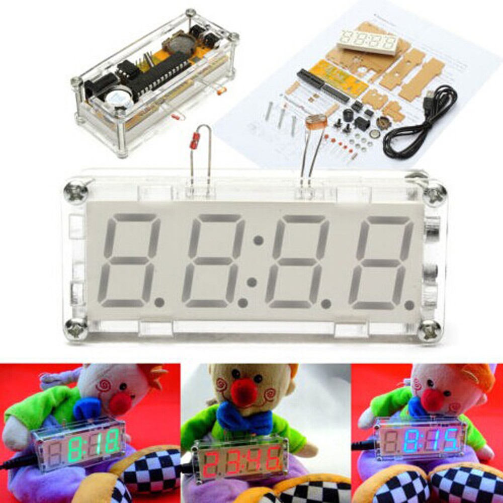 DIY Kit Red LED Electronic Clock Microcontroller Digital Clock Time Thermometer