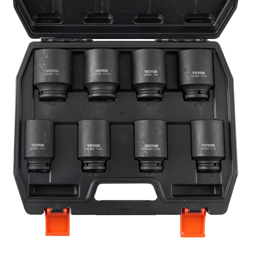 Axle Nut Impact Socket Set 1/2" Drive Deep 6-Point 8-Piece SAE Spindle Nut