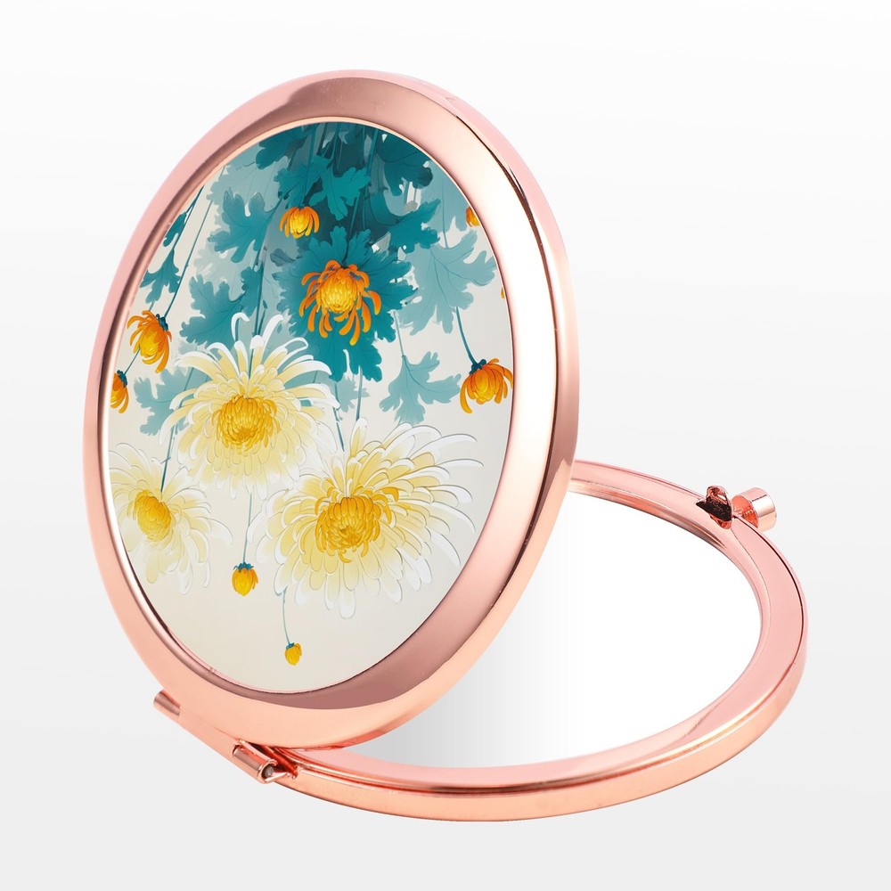 Dynippy Compact Mirror Rose Gold 2.8"L x 2.8"W, Lovely Chrysanthemum Pattern