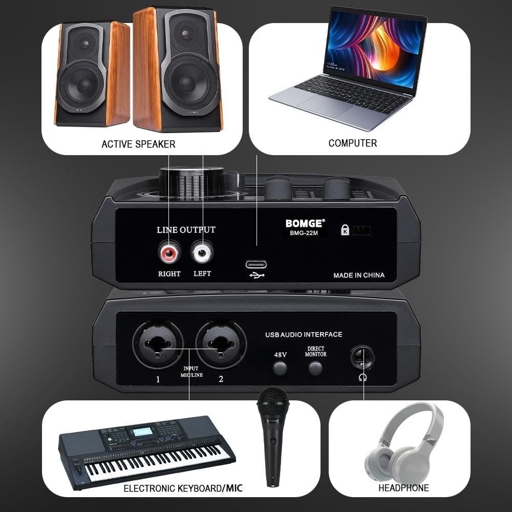 BOMGE mini 2 Channel USB Audio Interface for Recording, Streaming and...
