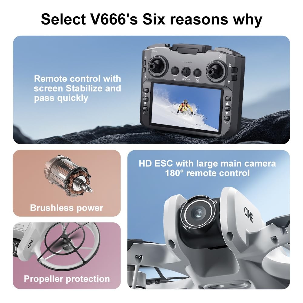 Hobby RC Drone with 180° Adjustable HD Camera & Large Screen Controller, Grey