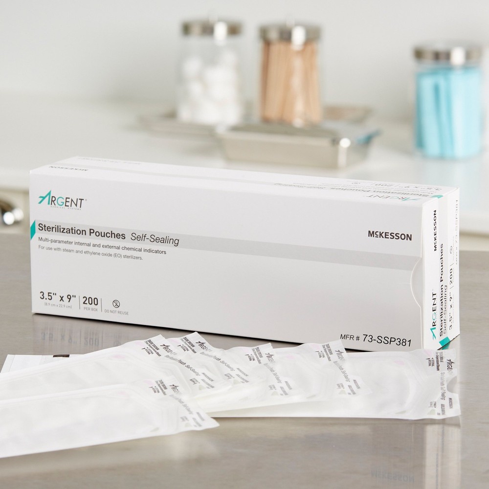 McKesson Argent Sure-Check Sterilization Pouch Transparent White 3.5 x 9" Self