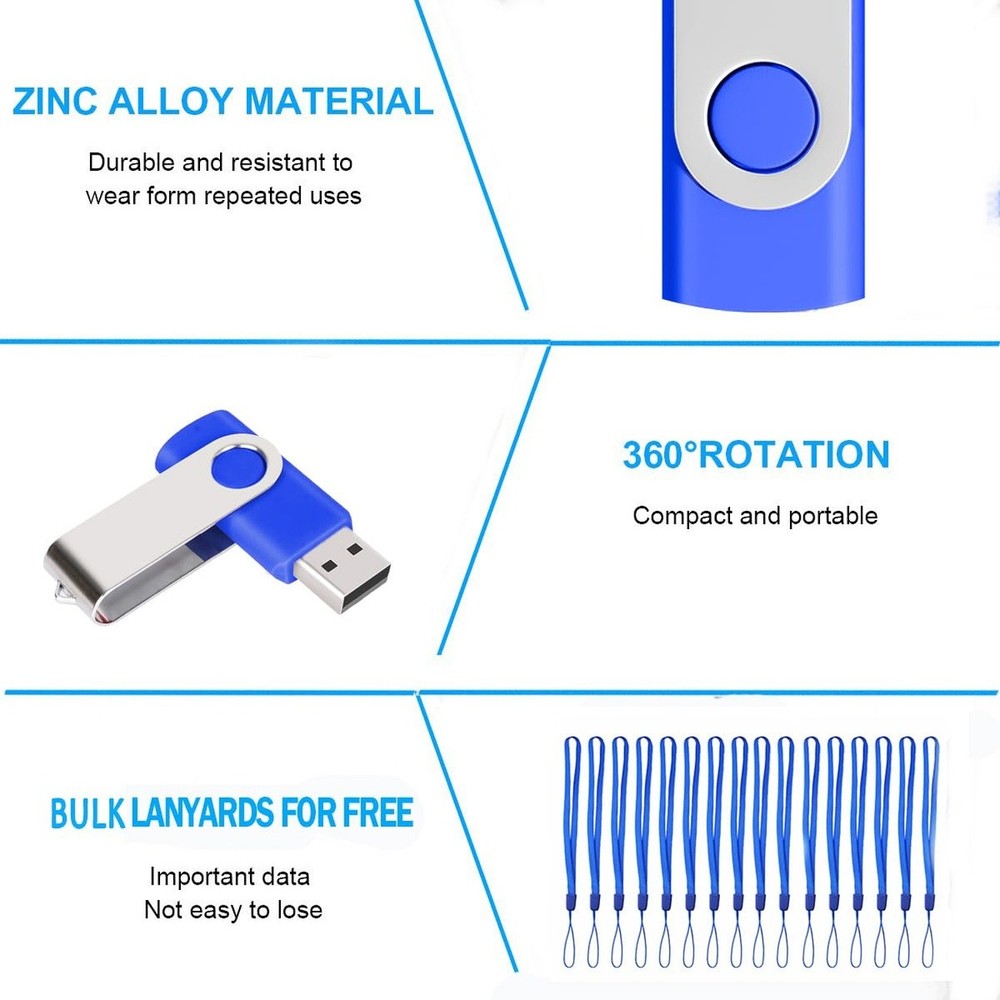 16GB USB Flash Drives Bulk Swivel Thumb Drives with Strings