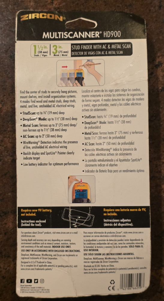 Zircon MultiScanner HD900 OneStep Multi-Function Wall Scanner Model 66232
