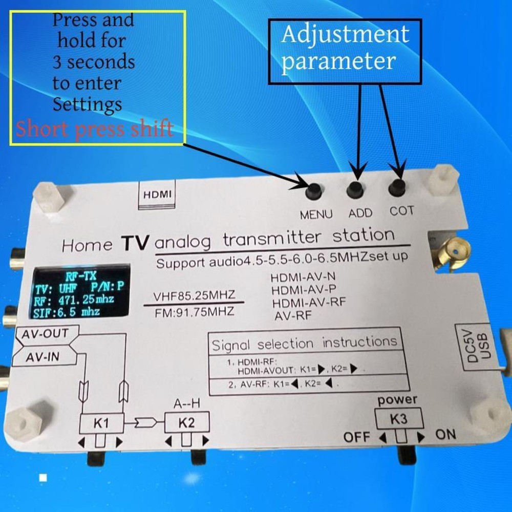 Analog TVs Signal Transmitter Home Analog TV Transmitter OLED Display w/ Antenna