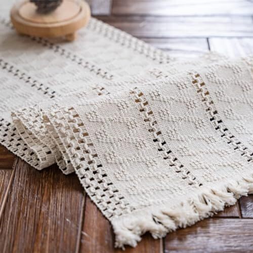Macrame Table Runner Cream Boho Table Runner with Tassels Hand 12"Wx36"L Beige